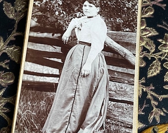 Antique CDV Photo Portrait Card of Victorian Woman Outdoors