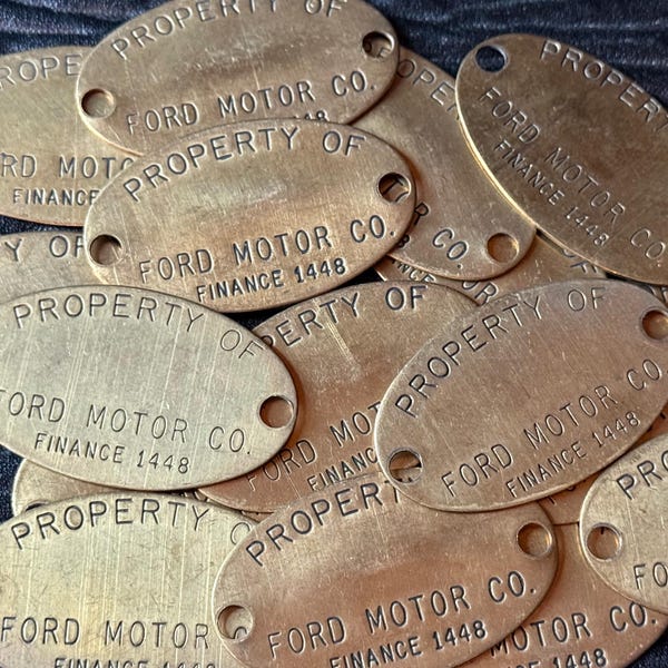 Vintage NOS Ford Motor Co Plant Michigan Oval Brass Tags Sold Seperately Finance 1448