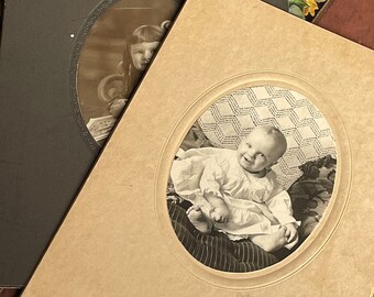 Pair of Antique Oval Baby and Toddler Portrait Photo Cards