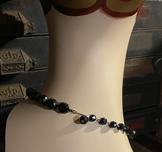Vintage Black Crystal Bead Necklace marked Japan - Gem