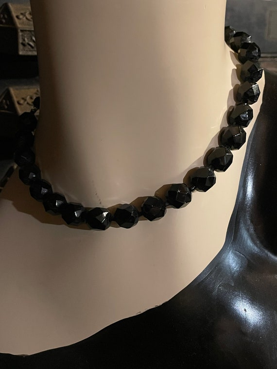Vintage Black Crystal Bead Necklace marked Japan - Gem