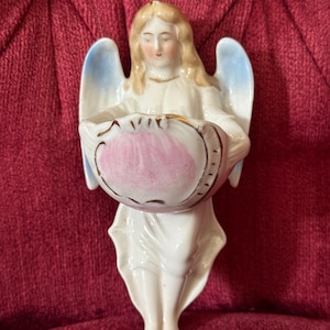 Vintage Angel Porcelain Wall Holy Water Font Stamped 6088 Catholic Religious Home Decor