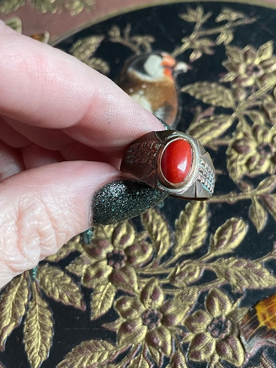 Vintage Copper Ring w/ Red Coral Stone