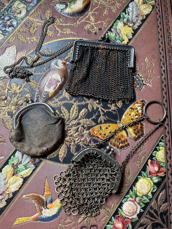 Trio of Antique Coin Purses Mesh Chain & Leather