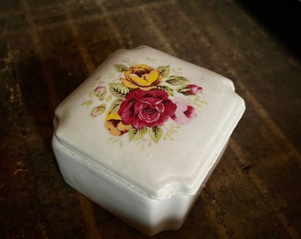 Vintage Floral Roses Ceramic Trinket Box Ring Box