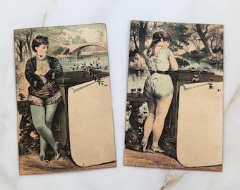 Pair of Antique Tradecard Unbranded Blanks of Victorian Ladies Actresses Arline Stanley & Pauline Markham Ephemera