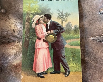 Antique 1911 Victorian Love Couple Postcard Indiana Postcard Ephemera