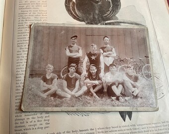 Antique Sepia Mounted Photo Portrait Gentlman Athletes Bicycles Cycling Cyclist Group Photo