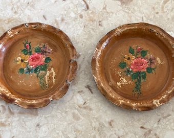 Vintage Floral Rose Flowers Handpainted Enamel Metal Ashtrays Trinket Dish Sold Separately