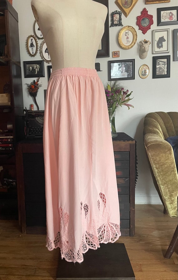 Retro 1990s Flowy Pink Lace Cut Out Skirt