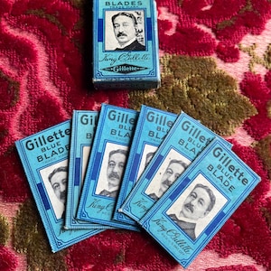 Antique Gillette Blue Blades Sealed Box Individually Wrapped Blades Lot of 11