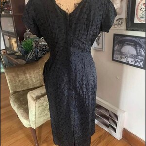 Gorgeous Black Lace Vintage Wiggle Dress w/ Pocket & Hip Swag image 2