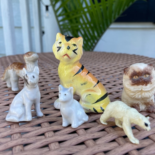 Assorted Vintage Animal Figurines Miniatures Tiger Persian Cat Polar Bear Dogs