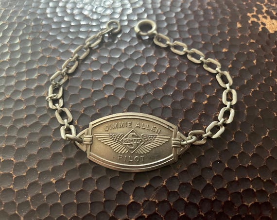 Vintage Skelly Jimmie Allen Pilot Flying Cadet Airplane Air Races Pilot ID Bracelet 1930s