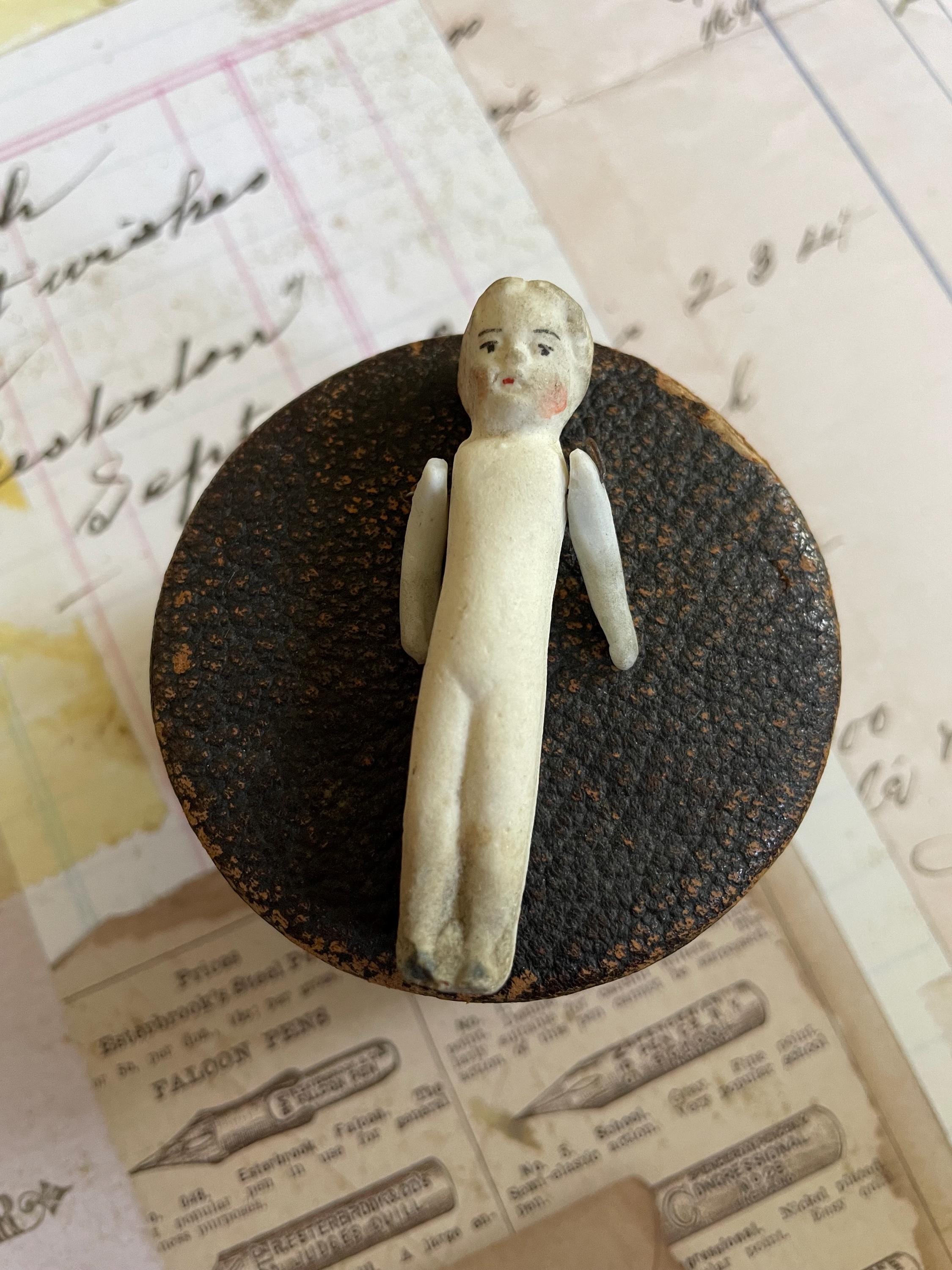 Antique Bisque Miniature Matchstick Frozen Doll w/ Wired Arms