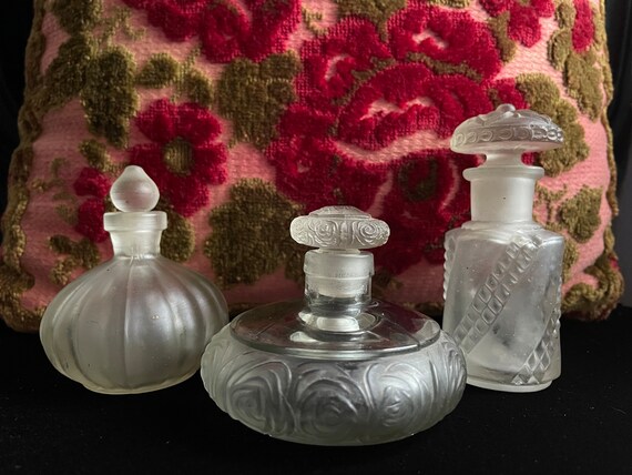 Vintage Crystal Glass Perfume Bottles Roses Floral - image 1