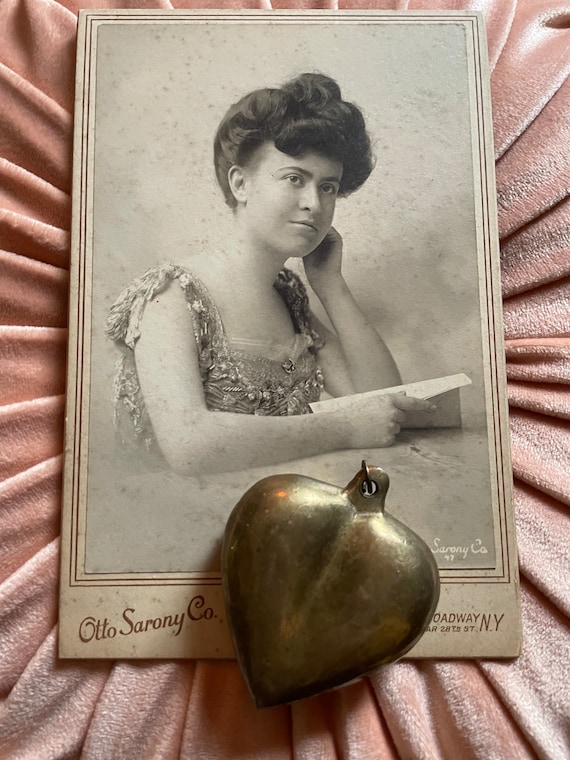 Vintage Solid Brass Heavy Puffy Heart Pendant