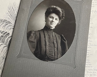 Antique Sepia Oval Photo Portrait Card of Victorian Woman