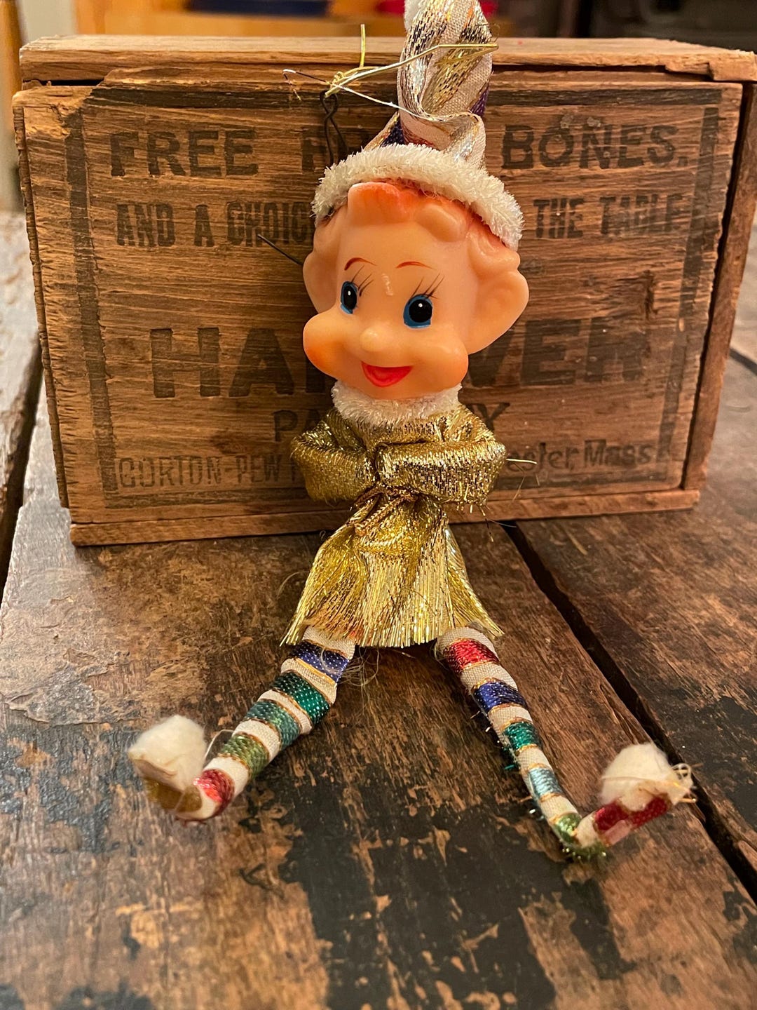 Elfe Articulé Raz 76cm - Décor De Noël à Pois Et Rayures - Nouveau Avec étiquettes - Personnage Posable Pour Sapin Ou étagère