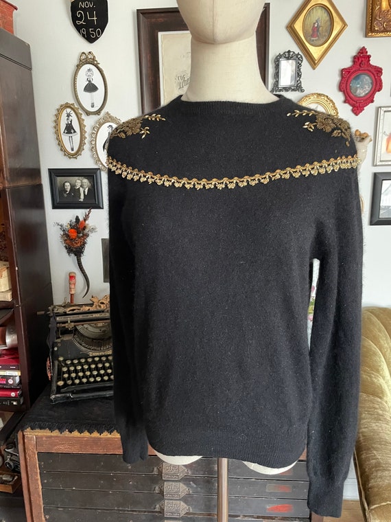 Vintage Black & Gold Floral Beaded Sweater