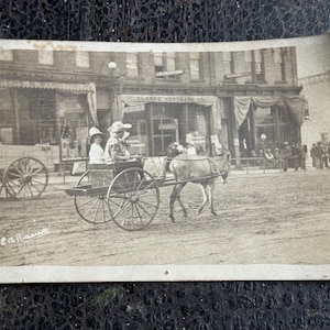 Antique Victorian Postcard Street Scene Grand Ledge Michigan Clarke Hardware Store Donkey Cart 1907