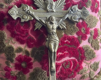 Heavy Brass Vintage Crucifix Religious Catholic Wall Decor