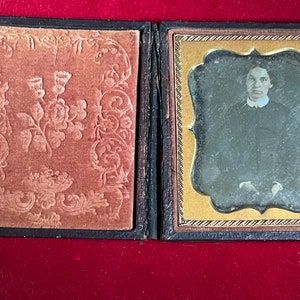 Antique Daguerreotype Portrait Photograph in Folding Floral Case - Free US Shipping