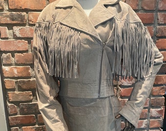 Vintage CHIA Suede Leather Fringe Jacket or Skirt Sold Separately Boho Fringe Biker Music Festival Western