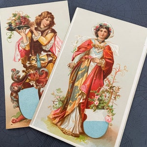 Antique Pair of Victorian Small Prints - Elegant- Floral - Ephemera