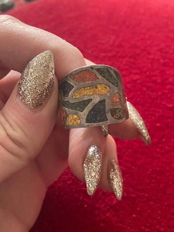 Vintage Stone Chip Inlay Multicolor Ring