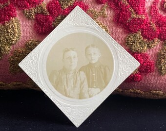 Antique Victorian Miniature Ornate Sepia Photo Portrait of Mother & Child