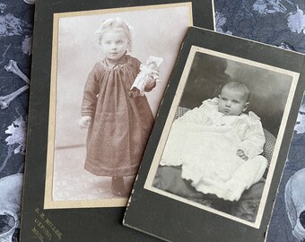 Pair of Antique Victorian Children Babies Mounted Photo Portraits Oxford Michigan