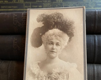 Antique Cabinet Card of Victorian Woman Opera Singer Feather Headpiece Photography Photograph St Louis