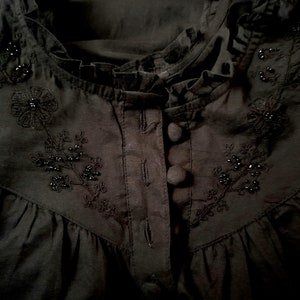 Victorian Gothic Black Cotton Nightdress: Seed Pearl Detail