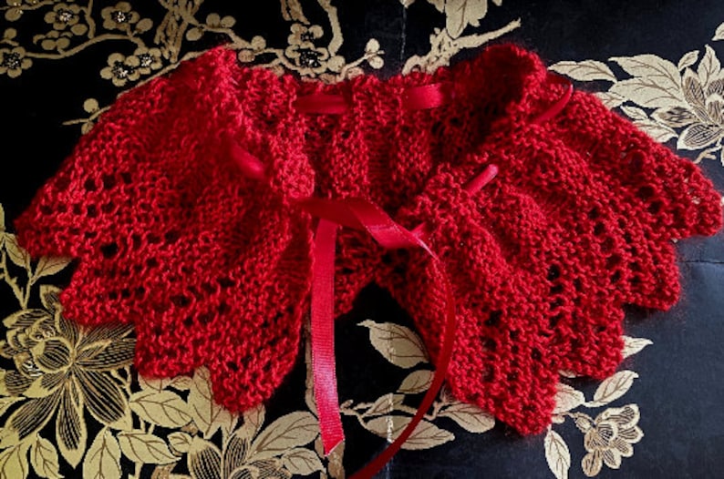 with silk ribbon ties wear - front or back - black,red or blue Victorian Gothic hand knitted collar