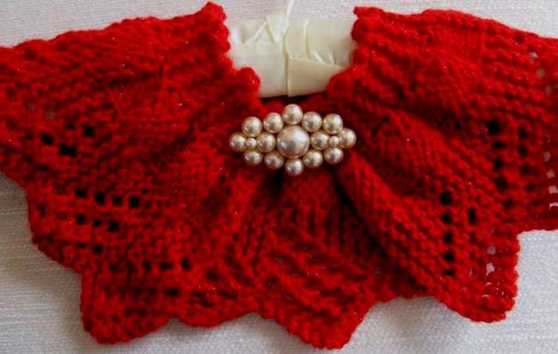 with silk ribbon ties wear - front or back - black,red or blue Victorian Gothic hand knitted collar