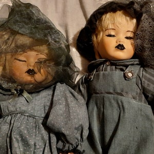 Victorian asylum collection Gothic hand painted porcelain dolls with hand made clothes & straitjackets image 4