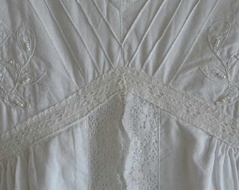 Lace & Pearl Cotton Nightgown: Victorian Gothic Style, UK Size 20