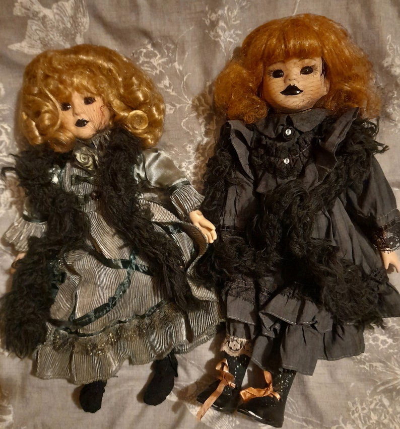 Victorian asylum collection Gothic hand painted porcelain dolls with hand made clothes & straitjackets image 6