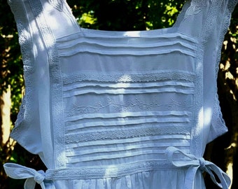 Mina ~ White Cotton Night Dress/ Chemise~ with embroidery & additional side Ties uk - size 12-16