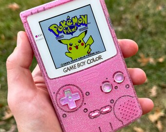 Custom Backlit IPS  Nintendo Gameboy Color Semi-transparent Pink/Glitter/Opal by 8bitAesthetics