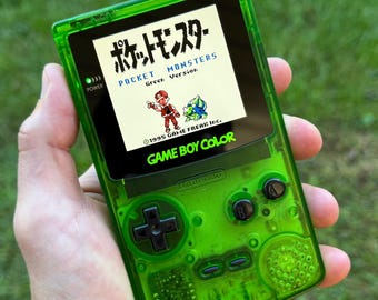 Custom Backlit Nintendo Gameboy Color IPS XL Clear Green/Black by 8bitAesthetics