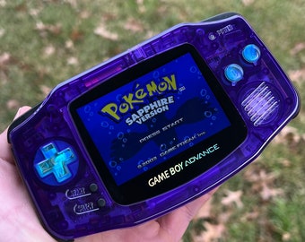 Custom IPS  Backlit Nintendo Gameboy Advance Mirror Purple/ Sky Blue Opal by 8bitAesthetics