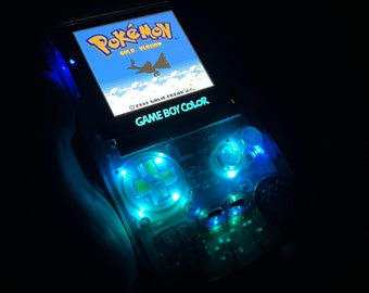 Custom Backlit IPS XL Nintendo Gameboy Color Smoke black/Midnight opal w/button LED & Rechargeable battery by 8bitAesthetics