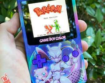 Custom Backlit Nintendo Gameboy Color IPS XL "Artist Series" - Mew/Mewtwo by 8bitAesthetics & Jackie's Gaming Art