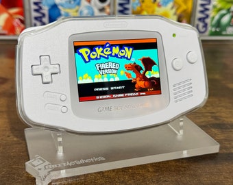 Custom IPS V3 Backlit Nintendo Gameboy Advance + USB-C rechargeable battery, TPU case & Actylic display stand Solid White by 8bitAesthetics