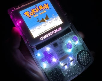 Custom Backlit IPS XL Nintendo Gameboy Color Clear/Opal/White w/button LED & Rechargeable battery by 8bitAesthetics