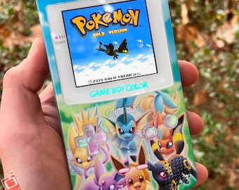 Custom Backlit Nintendo Gameboy Color IPS XL  "Artist Series" - Eeveeloution Edition by 8bitAesthetics & Jackie's Gaming Art