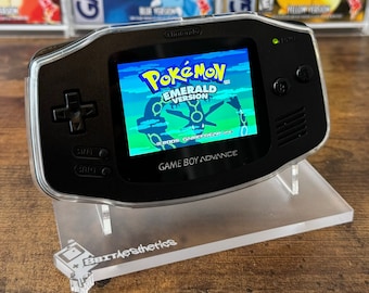 Custom IPS V3 Backlit Nintendo Gameboy Advance + USB-C rechargeable battery, TPU case & Actylic display stand Solid Black by 8bitAesthetics