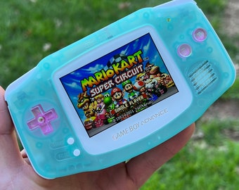 Schermo retroilluminato IPS V3 personalizzato per Nintendo Gameboy Advance Clear Mint/Rosa/Bianco che si illumina al buio di 8bitAesthetics